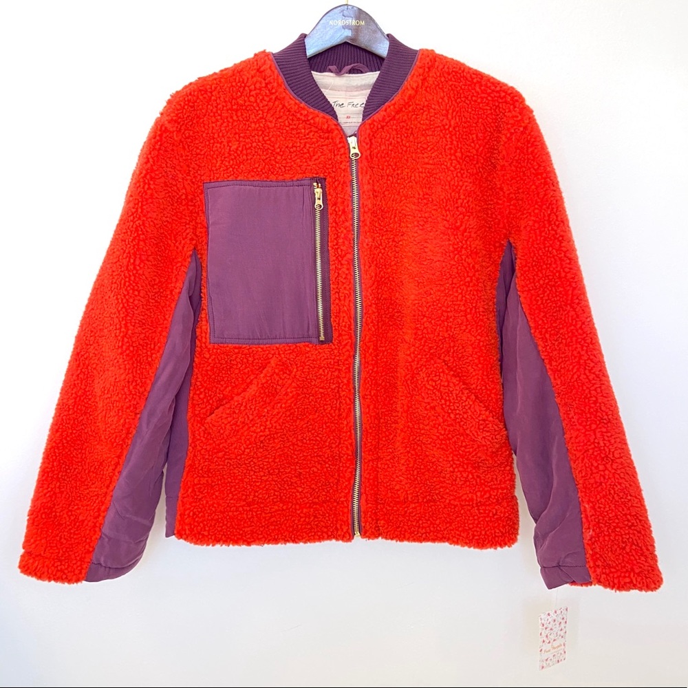 Free People Rivington Sherpa Jacket Purple Red NWT